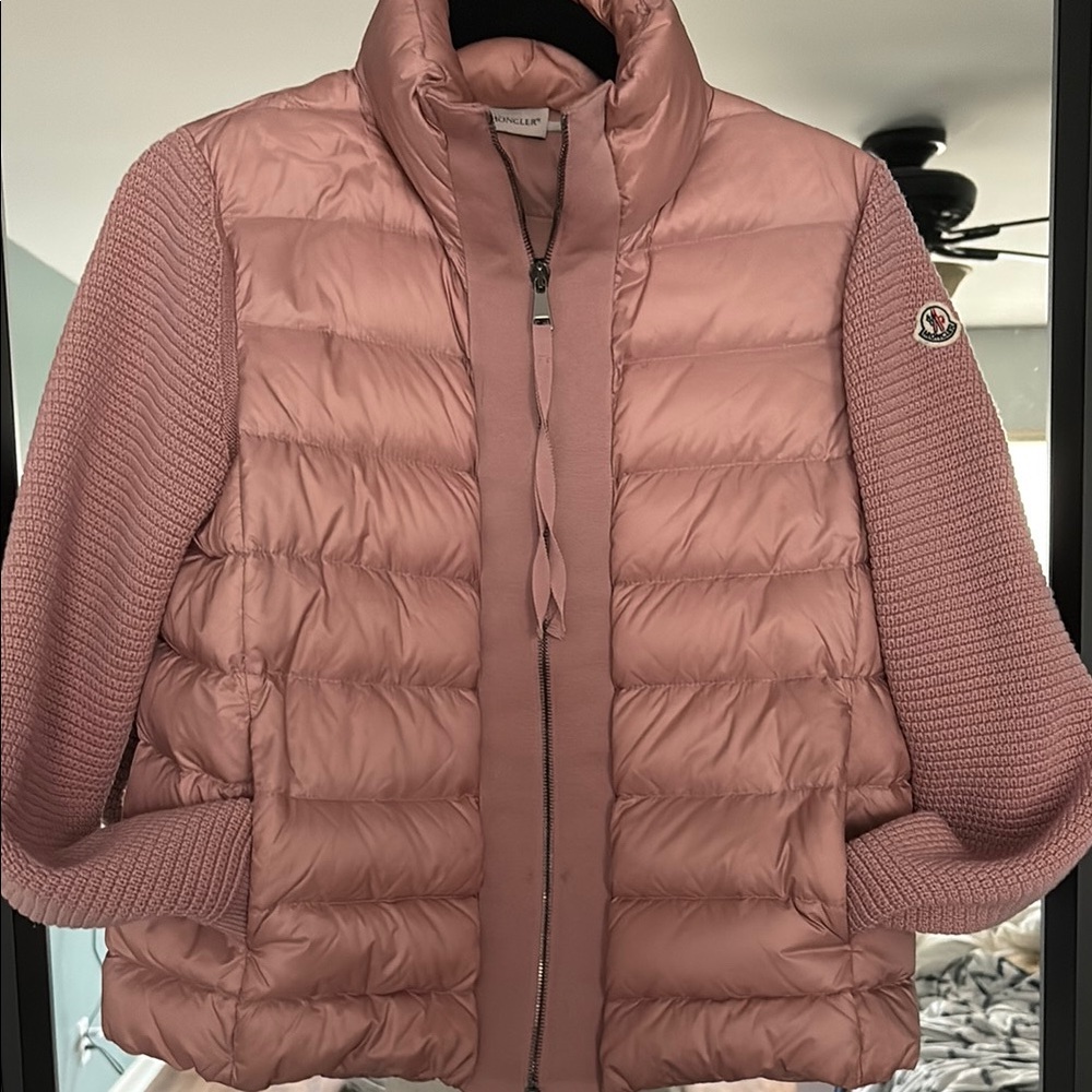 Moncler Pink Puffer Jacket with Knit Sleeves
